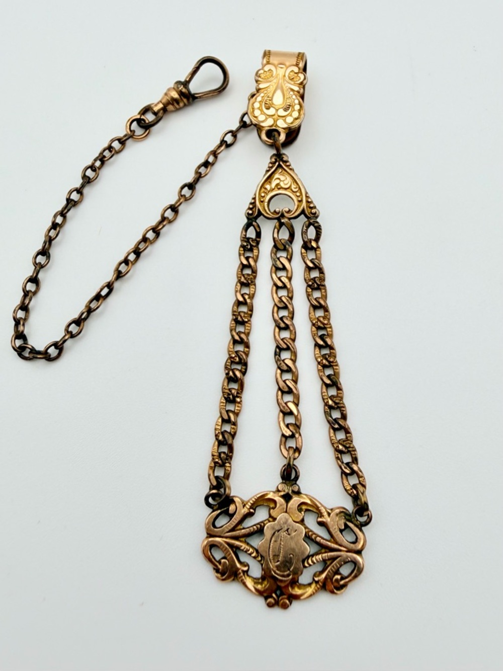 Antique Victorian Ornate Gold Filled Watch Fob Chain Vest Clip